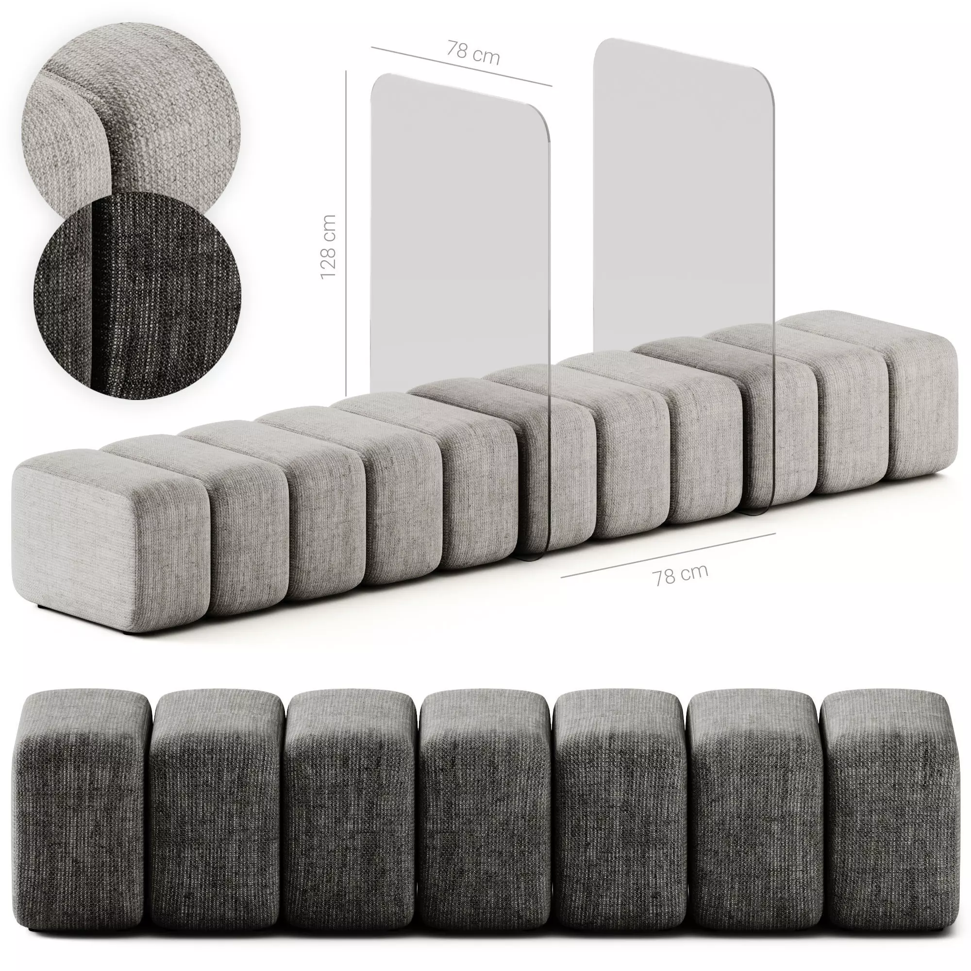 Bla Station Bob Modul Pouf with Plexiglass Divider 3D model