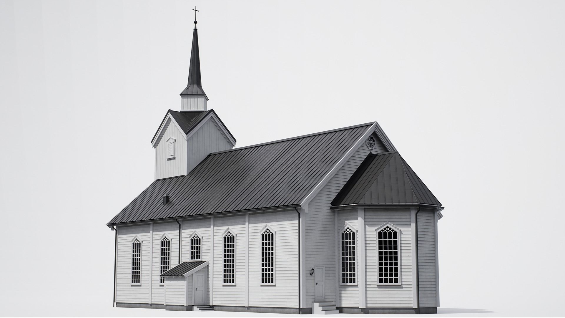 Game-Ready Scandinavian Church Low-poly 3D model_1