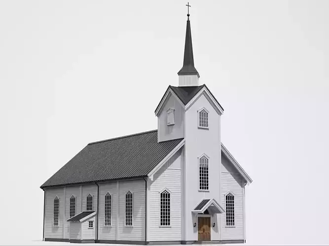 Game-Ready Scandinavian Church Low-poly 3D model