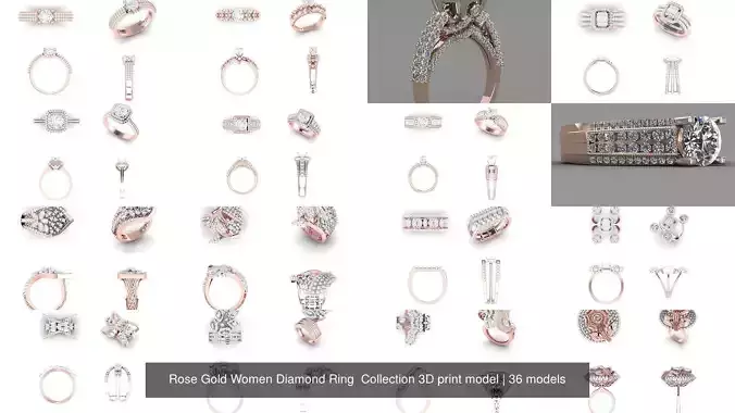 Rose Gold Women Diamond Ring  Collection 3D print model 