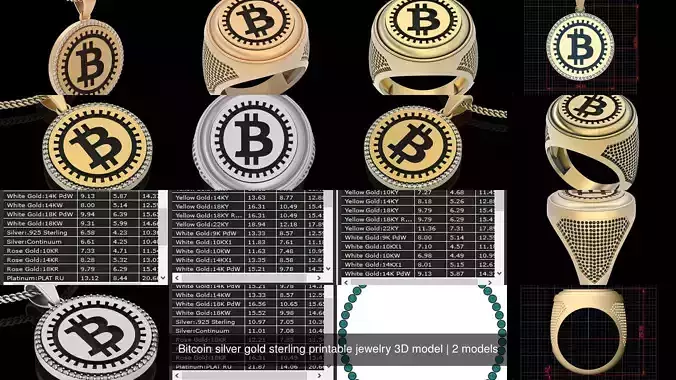 Bitcoin silver gold sterling printable jewelry 3D model