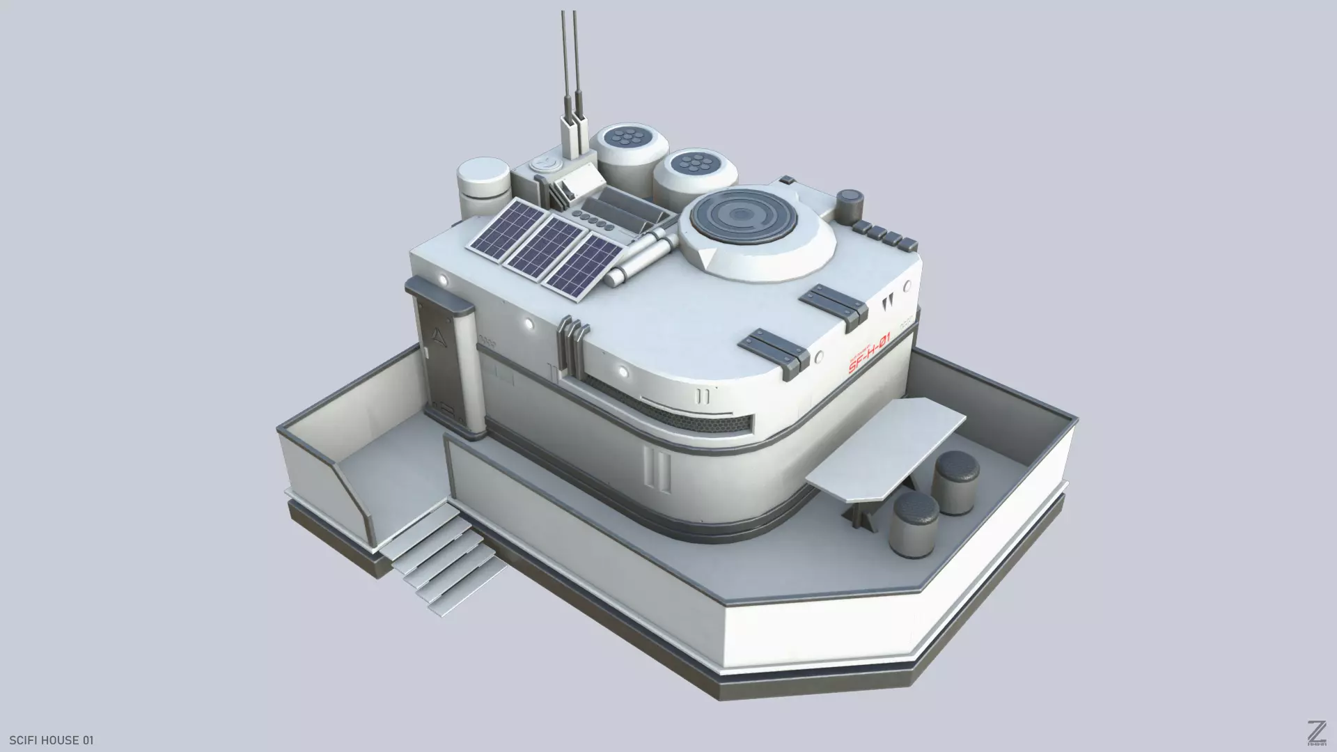 Scifi house Low-poly 3D model_0