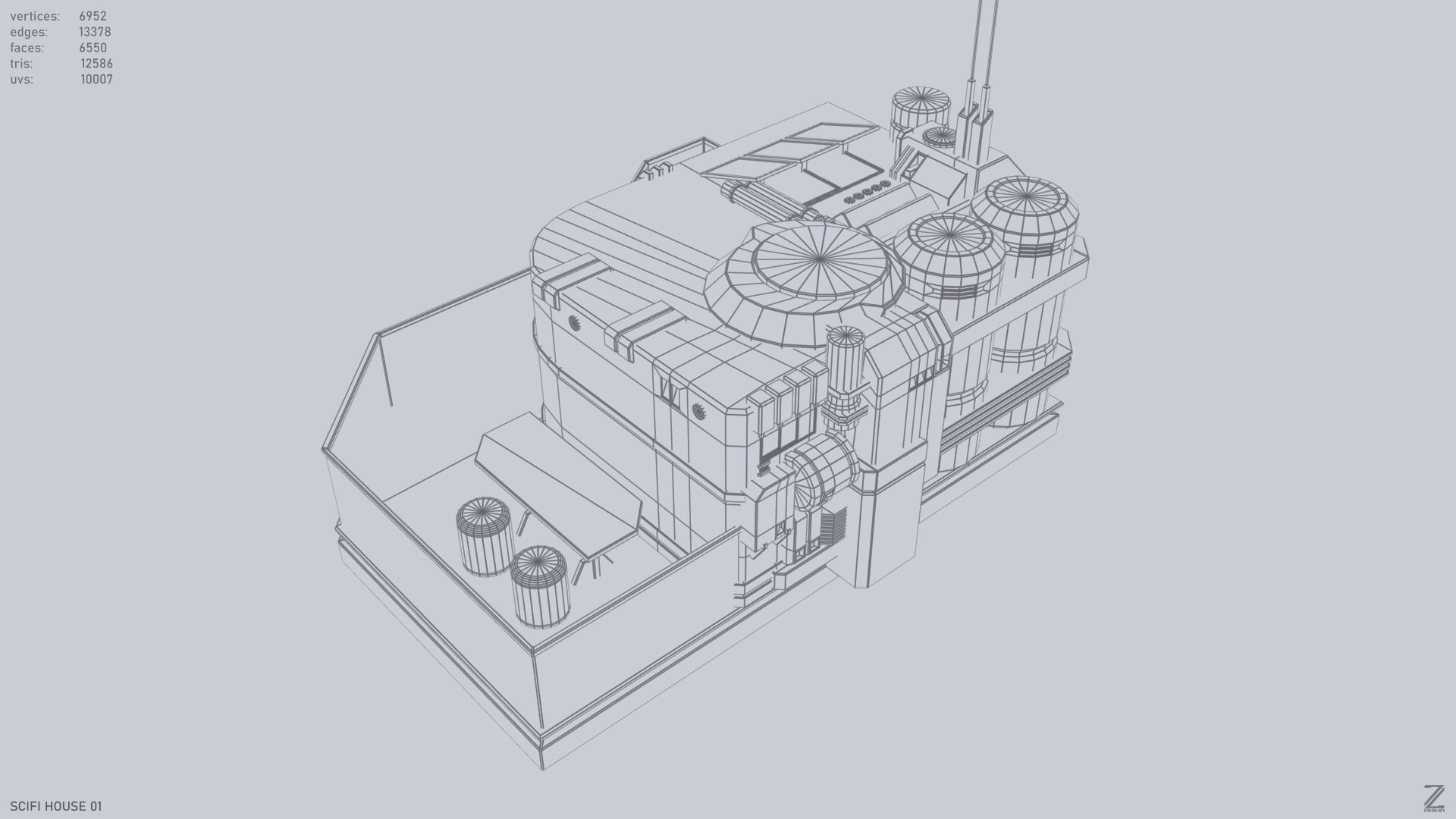 Scifi house Low-poly 3D model_10