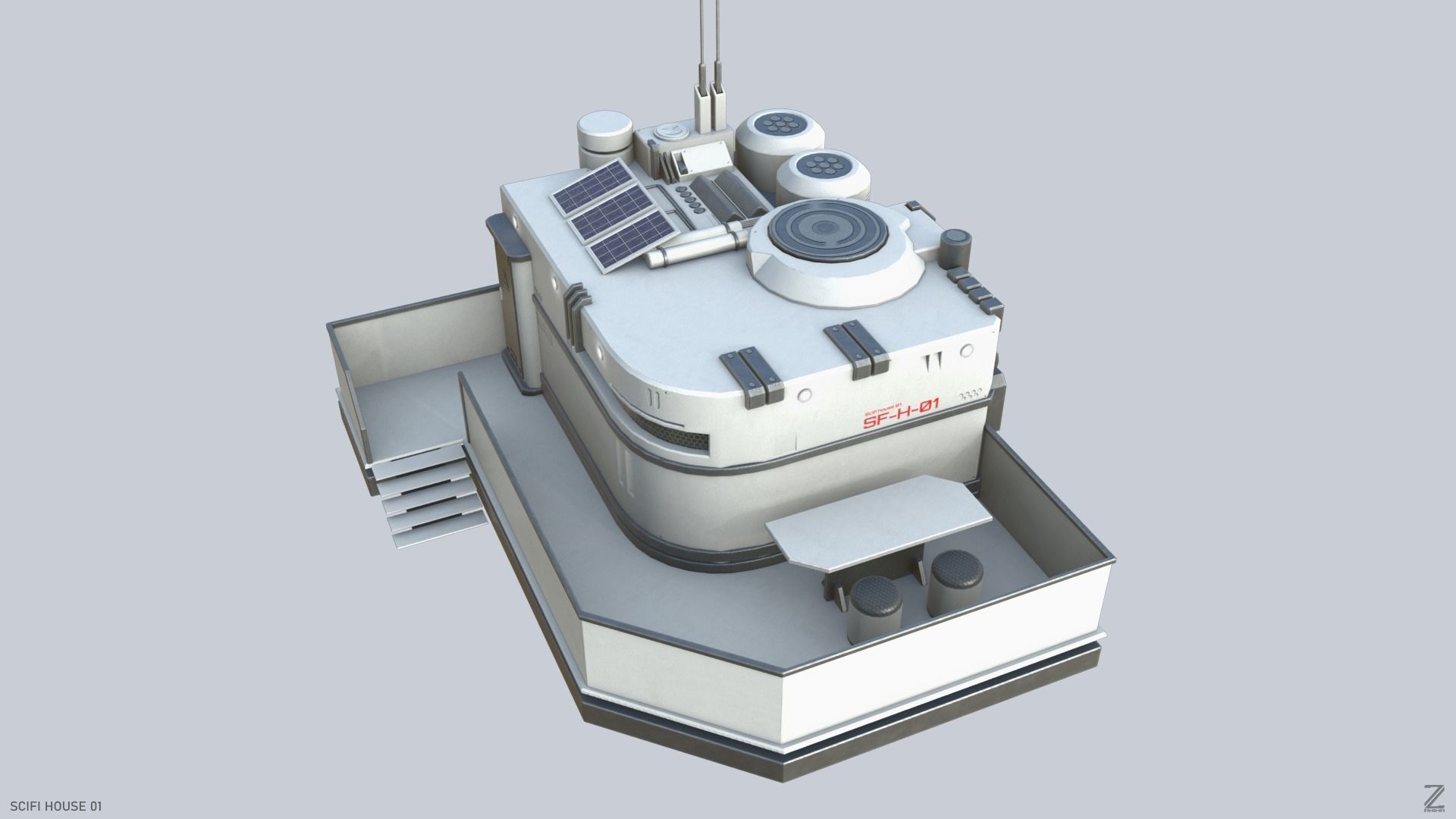 Scifi house Low-poly 3D model_4