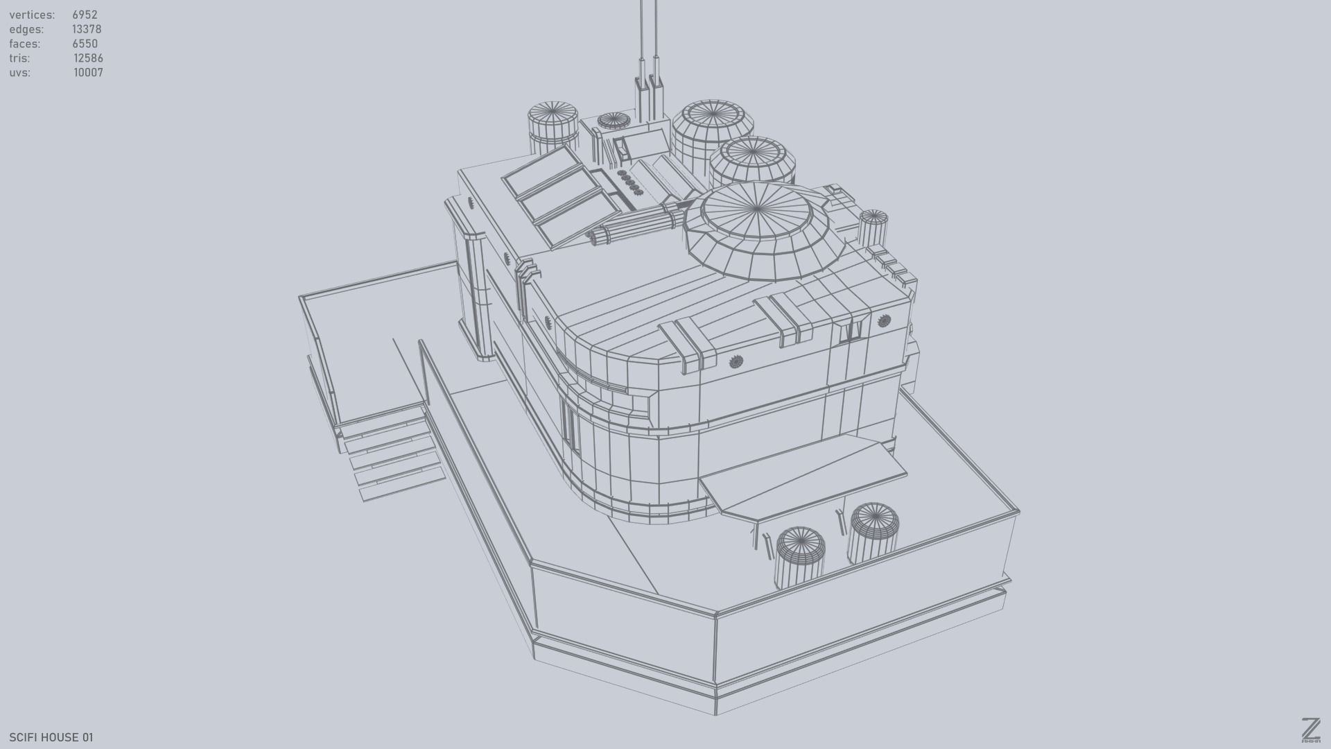 Scifi house Low-poly 3D model_9