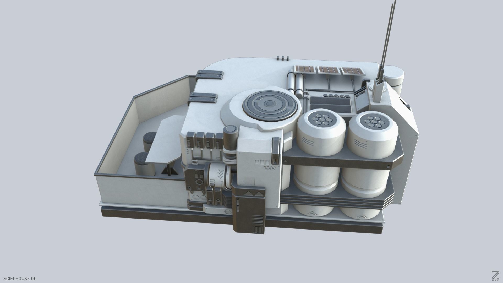 Scifi house Low-poly 3D model_1