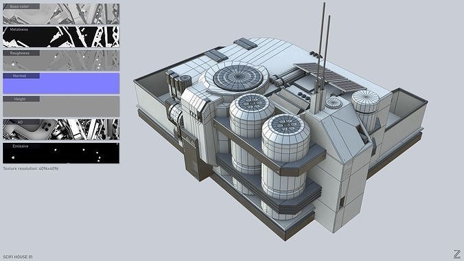 Scifi house Low-poly 3D model 3