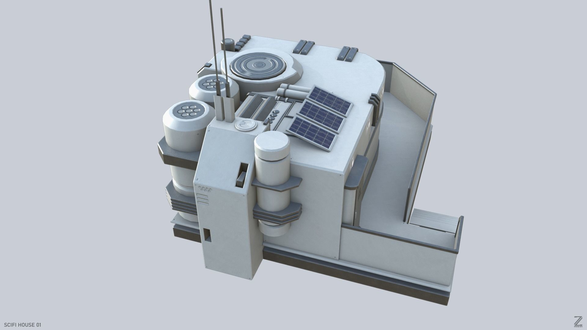 Scifi house Low-poly 3D model_7