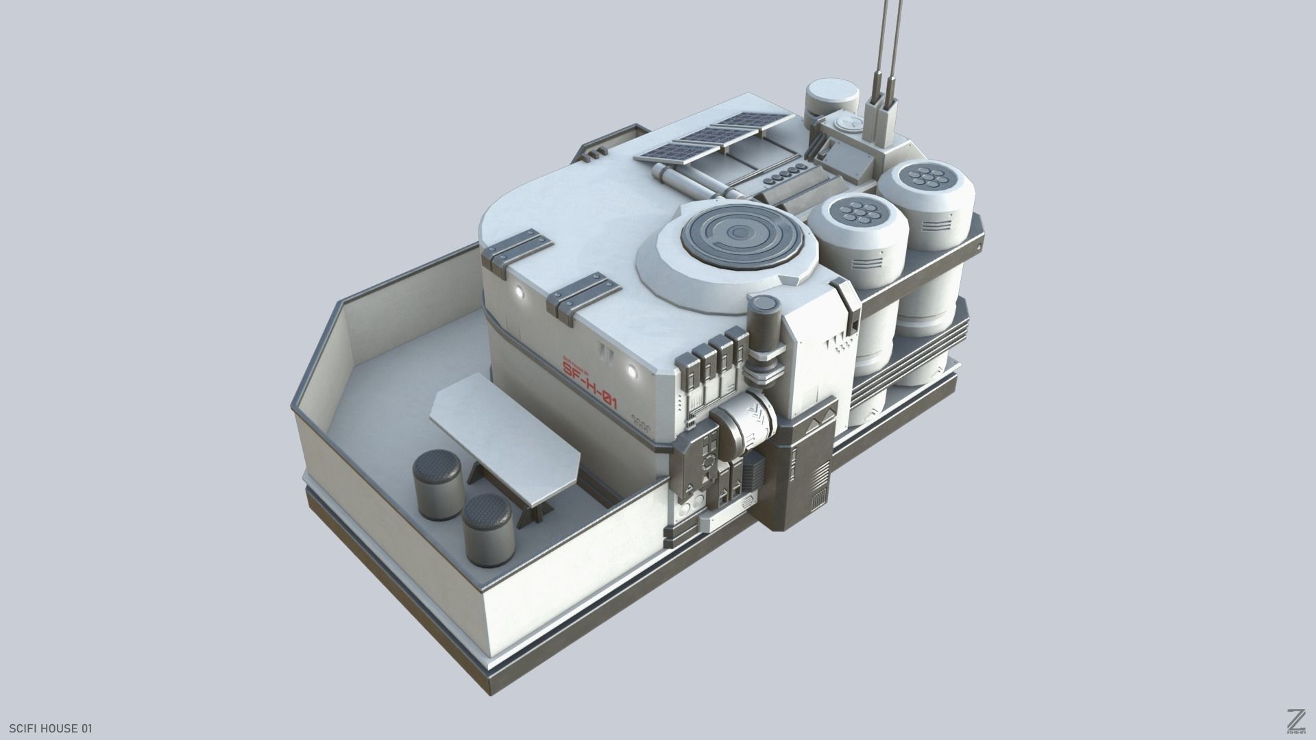 Scifi house Low-poly 3D model_5