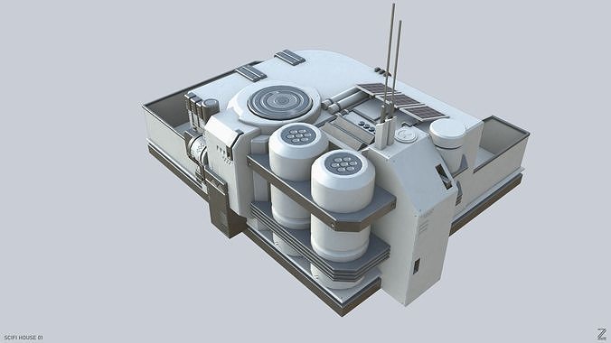 Scifi house Low-poly 3D model 7