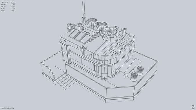 Scifi house Low-poly 3D model 4