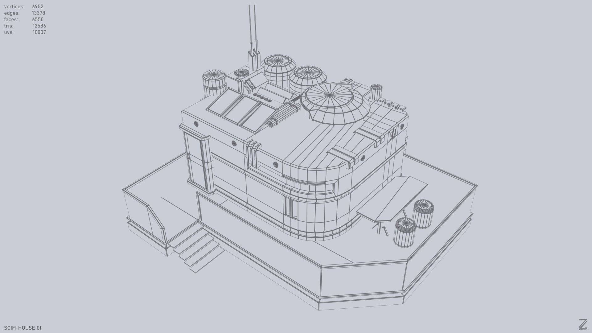 Scifi house Low-poly 3D model_3