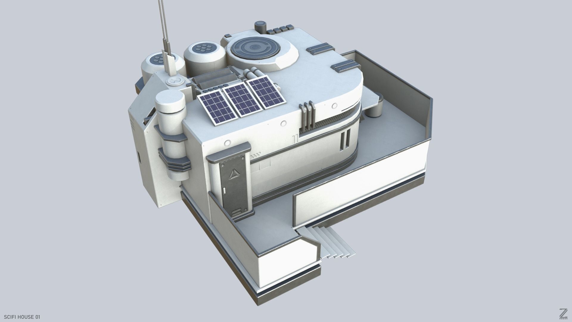 Scifi house Low-poly 3D model_8