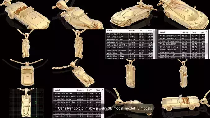 Car silver gold printable jewelry 3D model  model