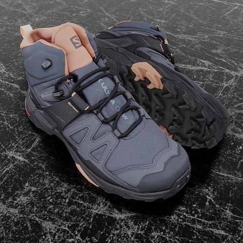 SALOMON X ULTRA 04W 3D BOOTS - LIGHT NAVY BLUE - LIGHT ORANGE Low-poly 3D model