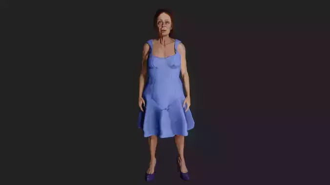 Old woman in blue dress