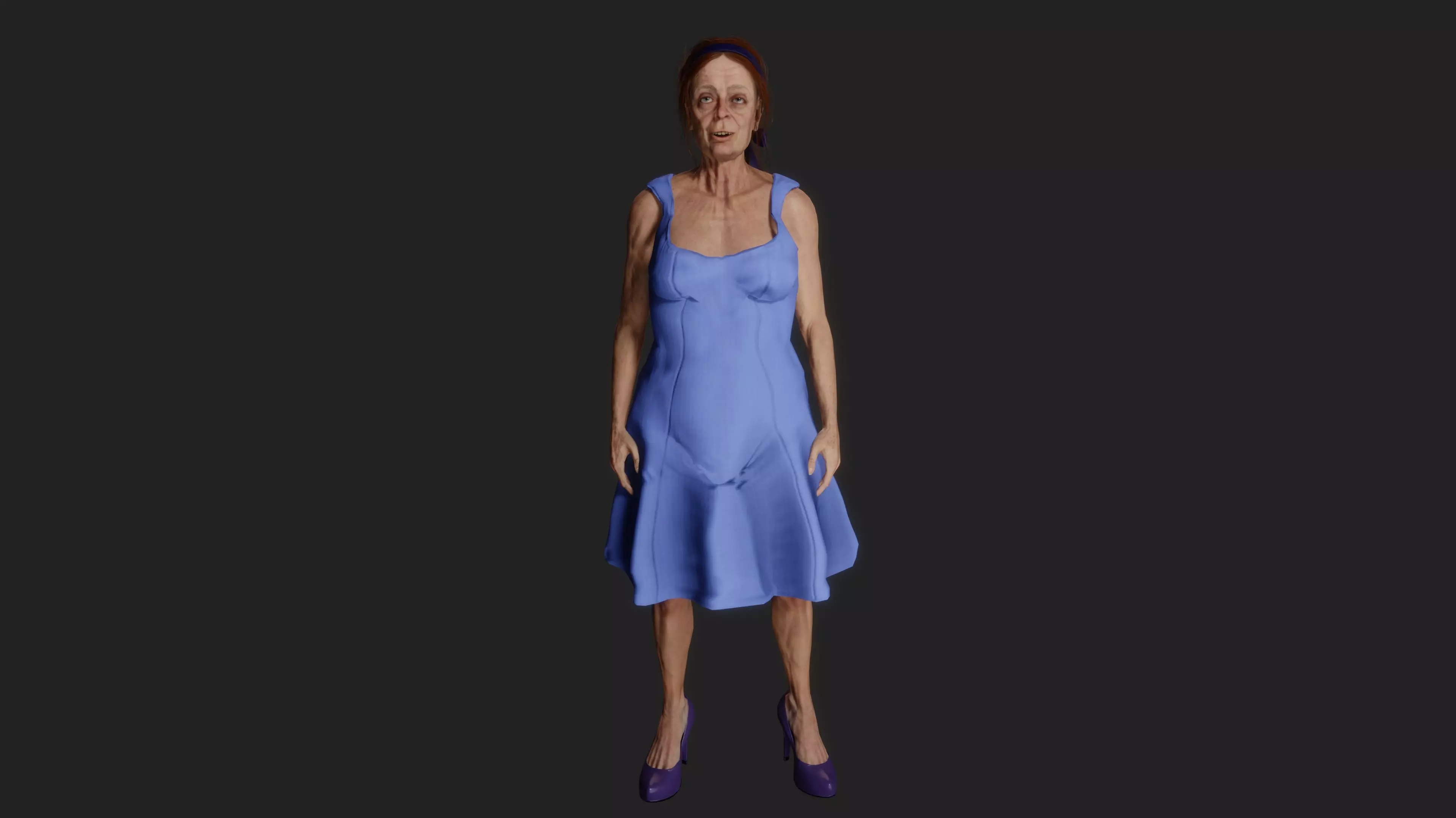 Old woman in blue dress 3D model
