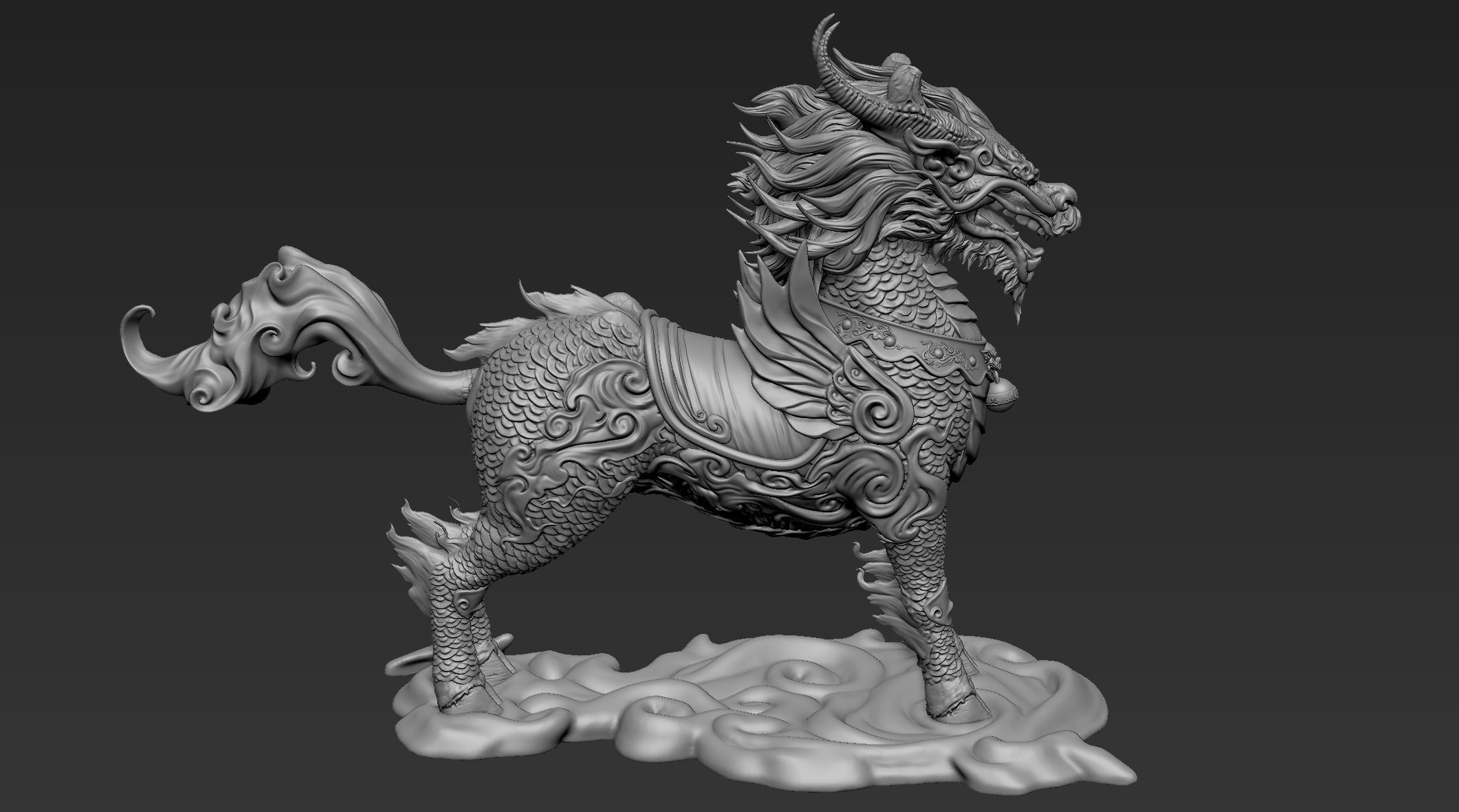 Chinese Mythical Creature Qilin 3D model_9