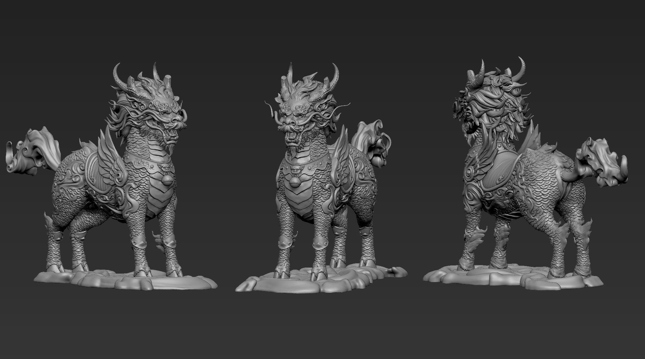 Chinese Mythical Creature Qilin 3D model_15