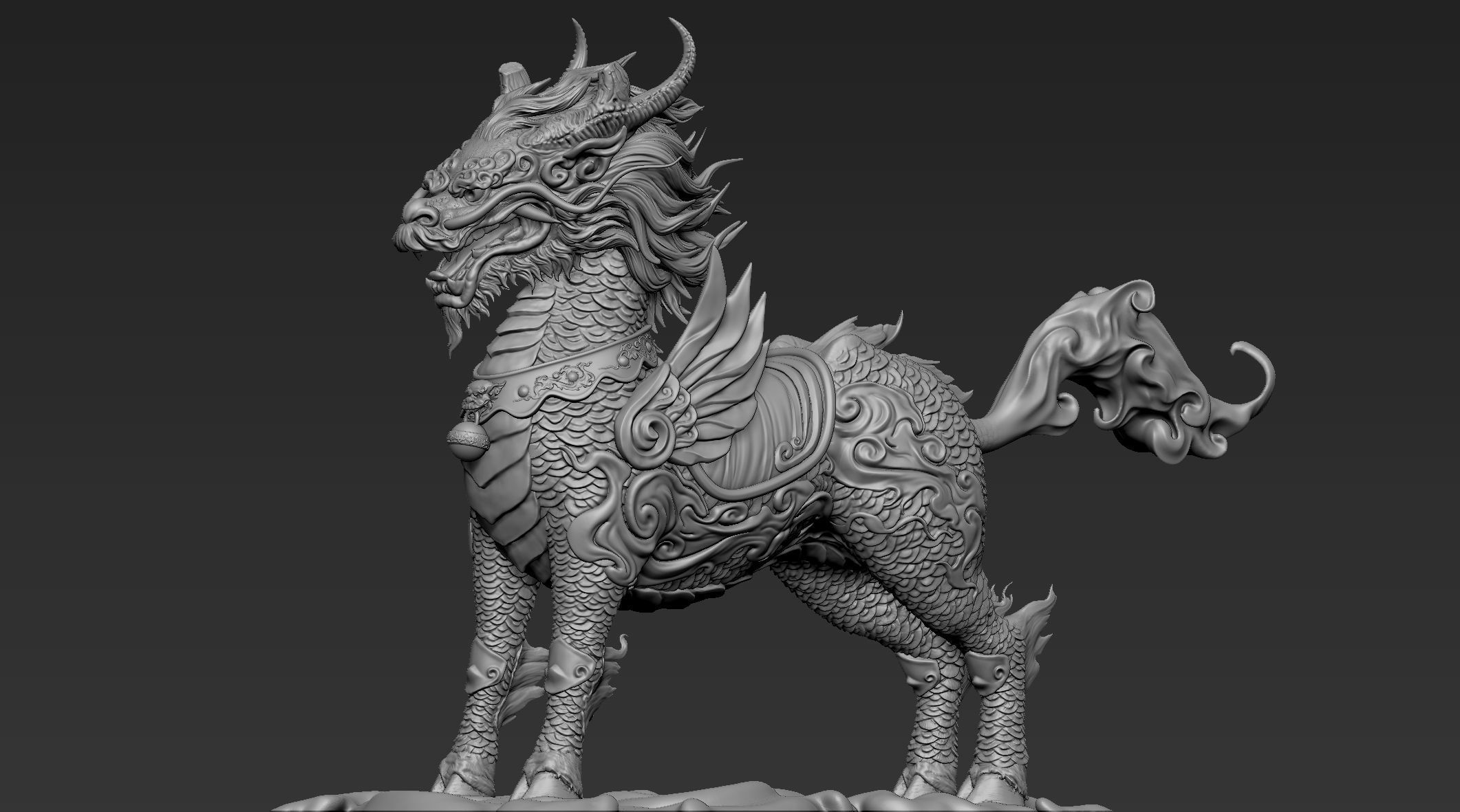 Chinese Mythical Creature Qilin 3D model_4