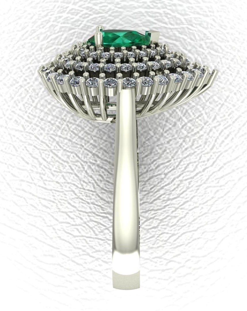 Pear Shape Emerald with Round Diamonds Ring  3D print model_2