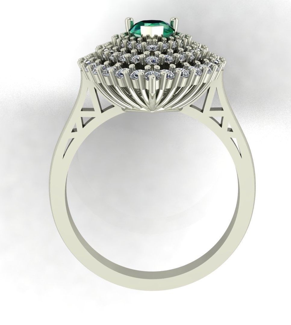 Pear Shape Emerald with Round Diamonds Ring  3D print model_3