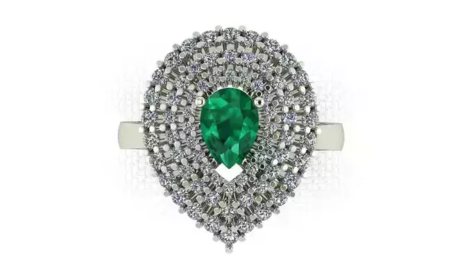 Pear Shape Emerald with Round Diamonds Ring 