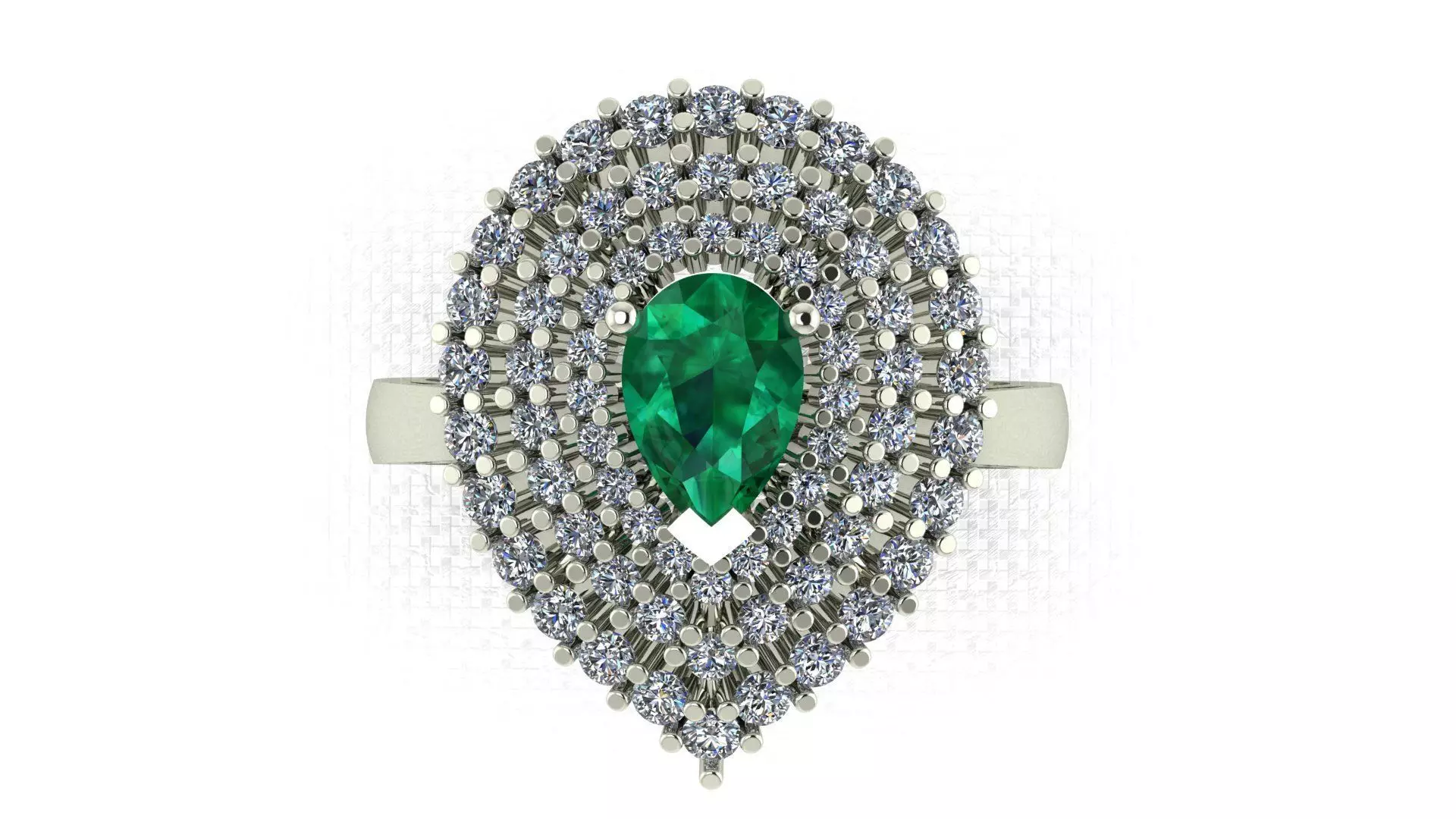Pear Shape Emerald with Round Diamonds Ring  3D print model_0