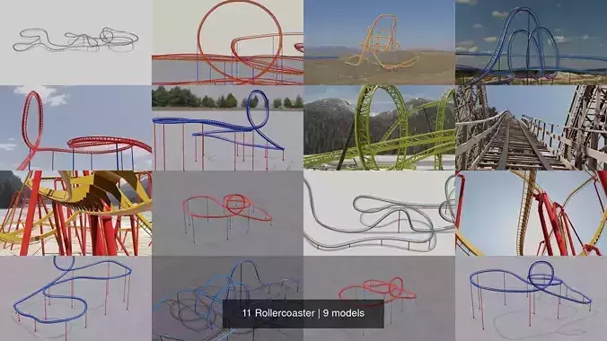 11 Rollercoaster 3D Model Collection