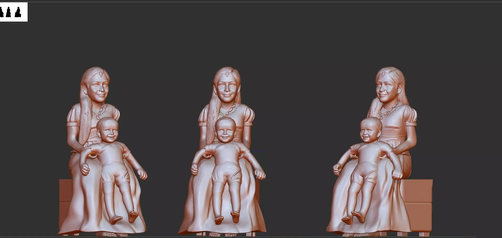 girl with baby miniature  3D print model_0