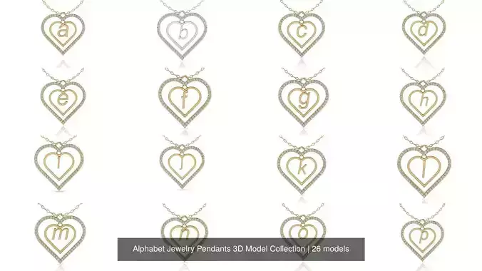 Alphabet Jewelry Pendants 3D Model Collection 