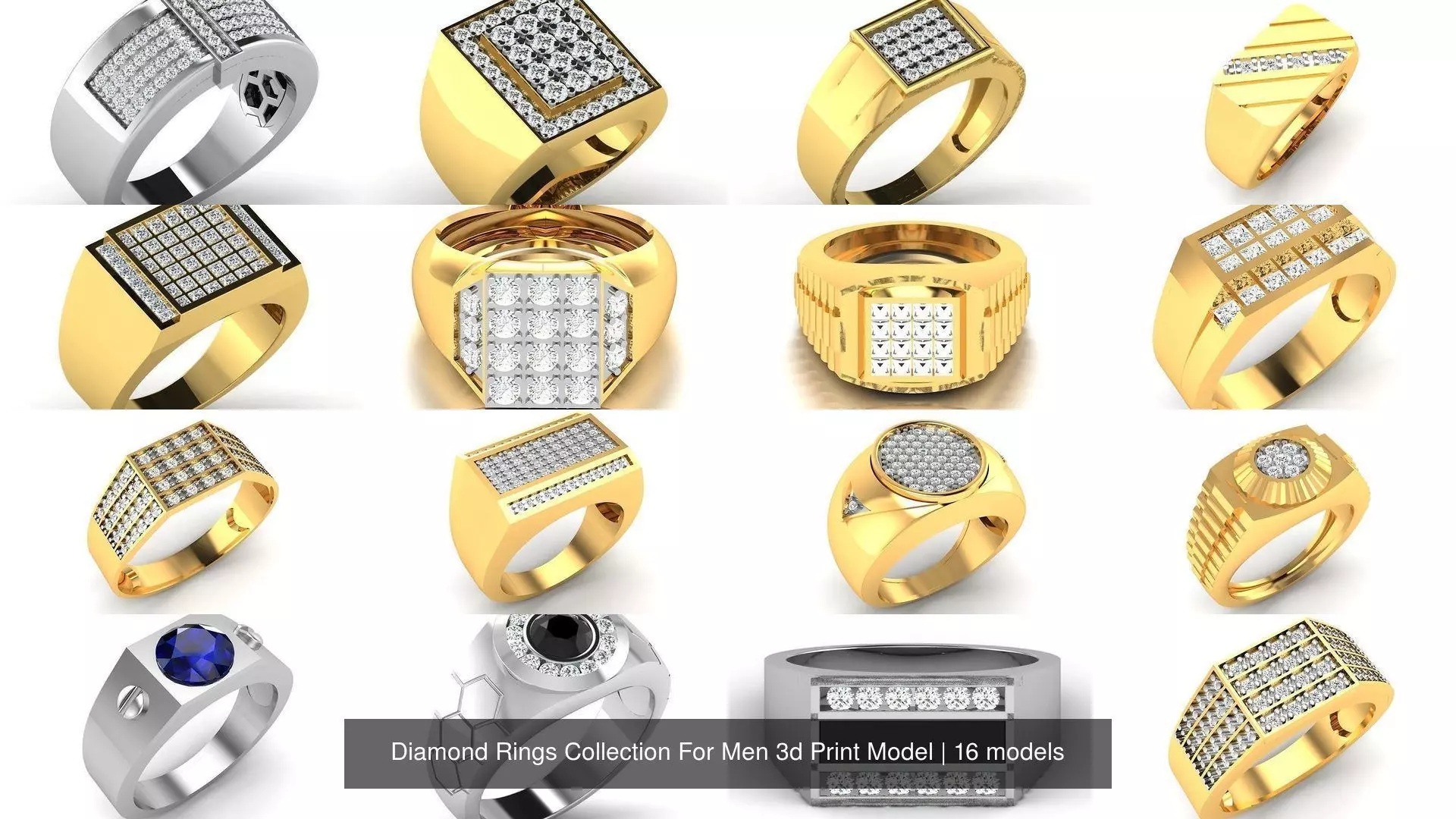Diamond Rings Collection For Men 3d Print Model _1
