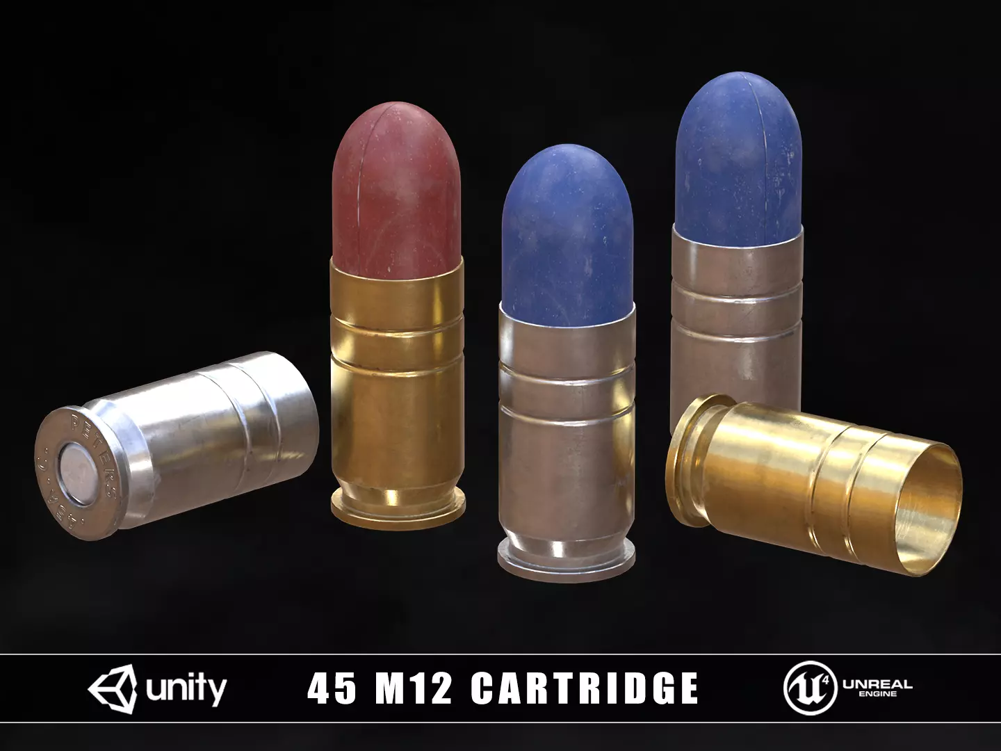 45 M12 Cartridge Low-poly 3D model