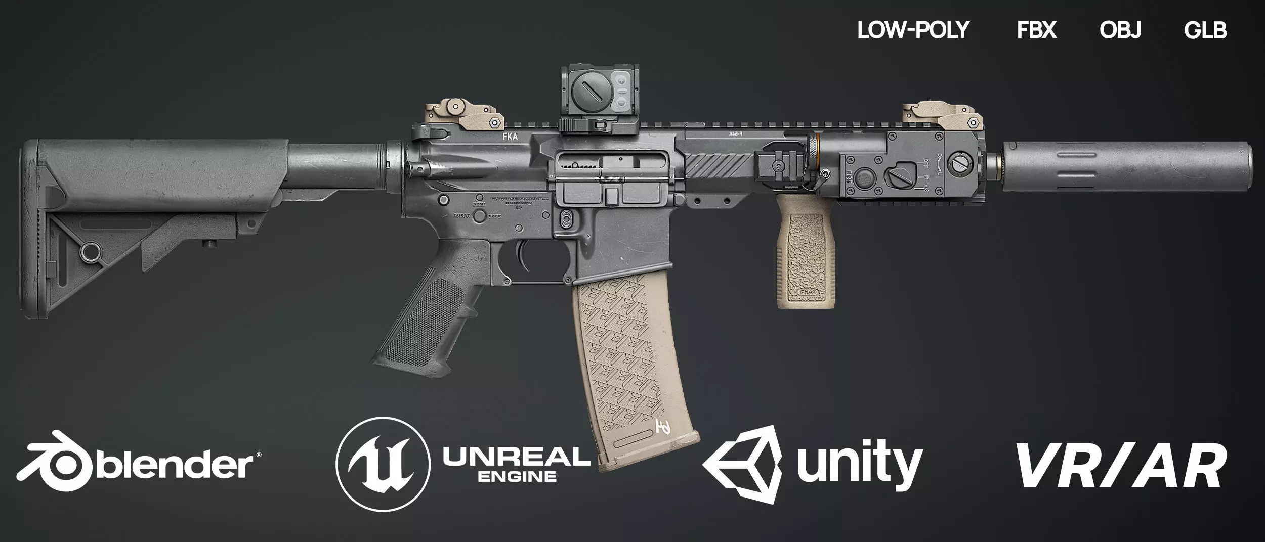 AR15 - assault rifle Low-poly 3D model_0