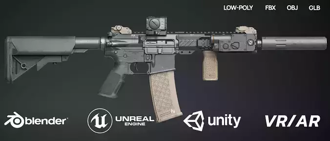 AR15 - assault rifle Low-poly 3D model