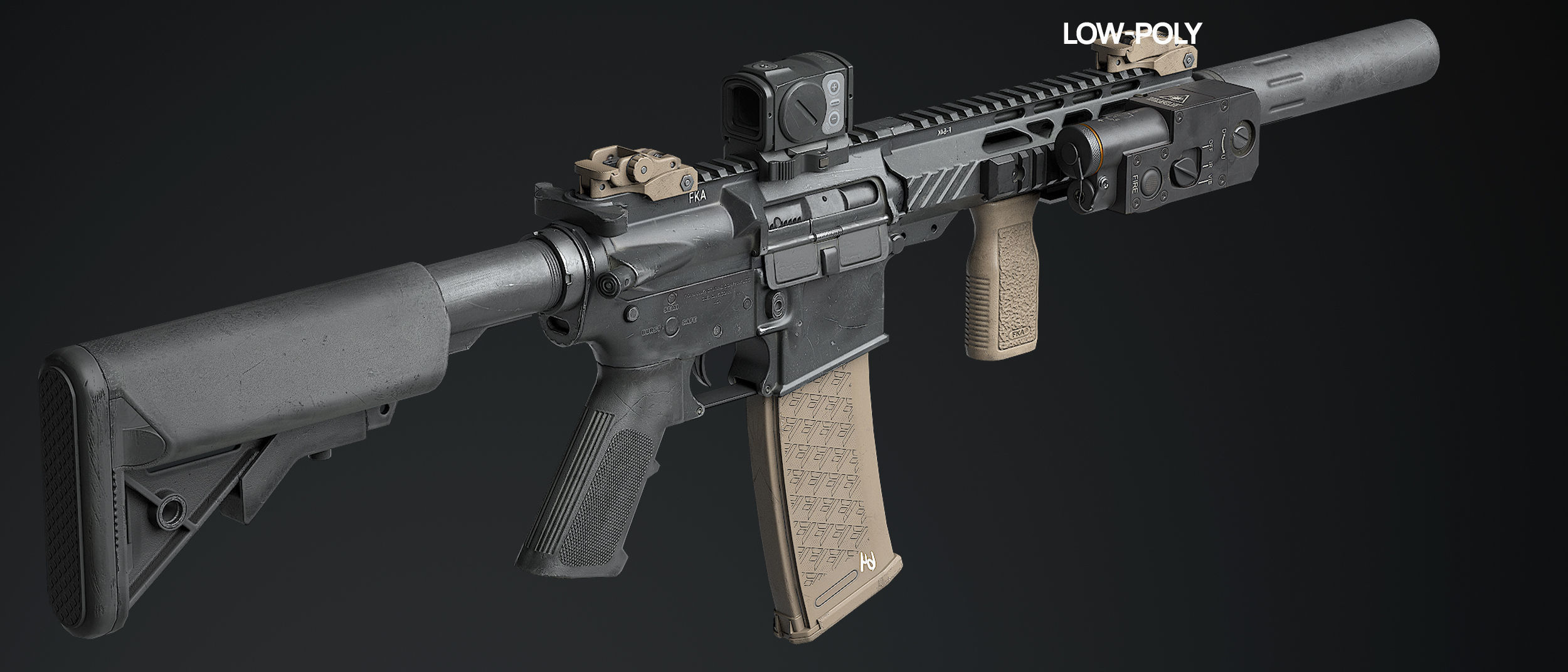 AR15 - assault rifle Low-poly 3D model_1