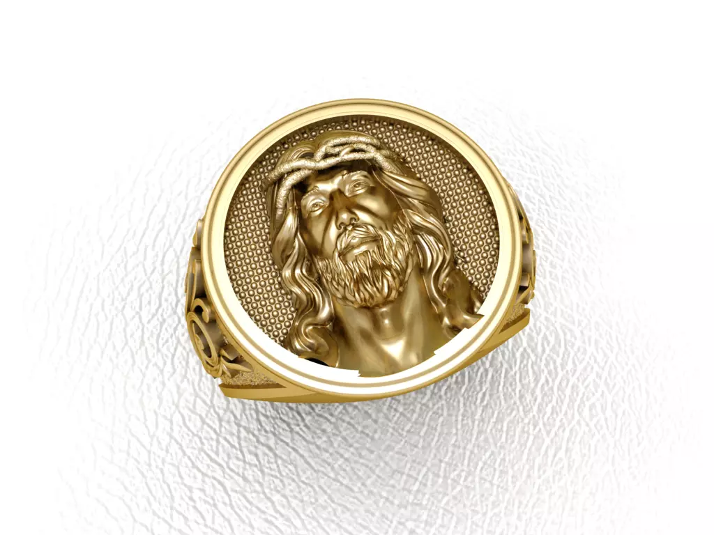 jesus face on ring  3D print model_0