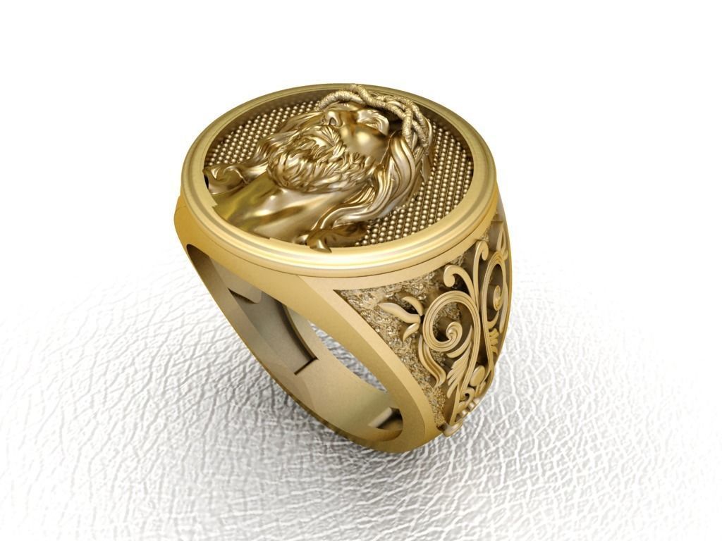 jesus face on ring  3D print model_1