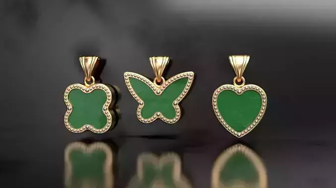 VENETIAN Red Stones butterfly heart clover pendant