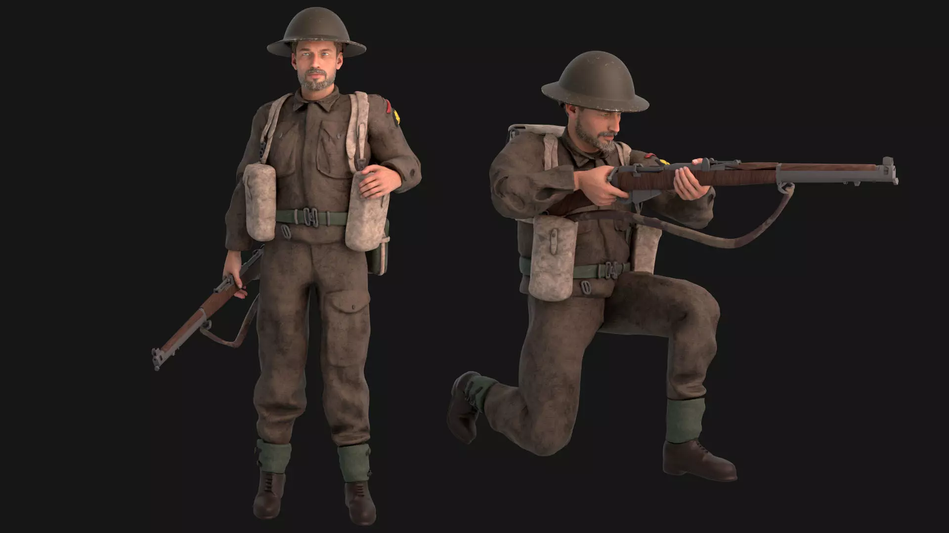 WW2 Soldier Rigged Low-poly 3D model_0