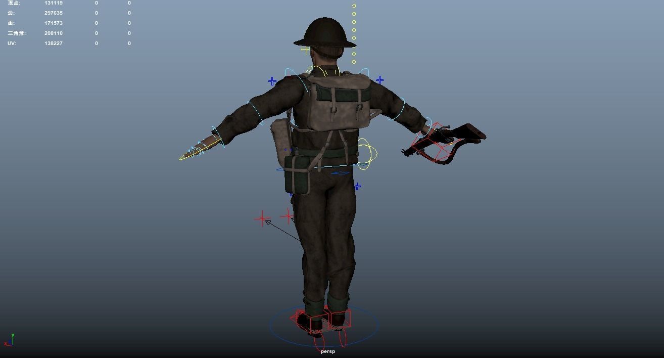 WW2 Soldier Rigged Low-poly 3D model_19
