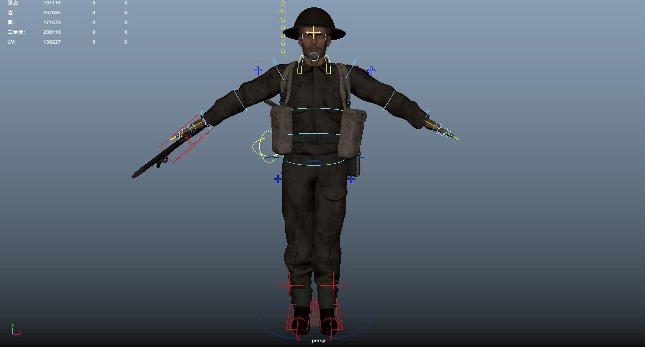 WW2 Soldier Rigged Low-poly 3D model_15