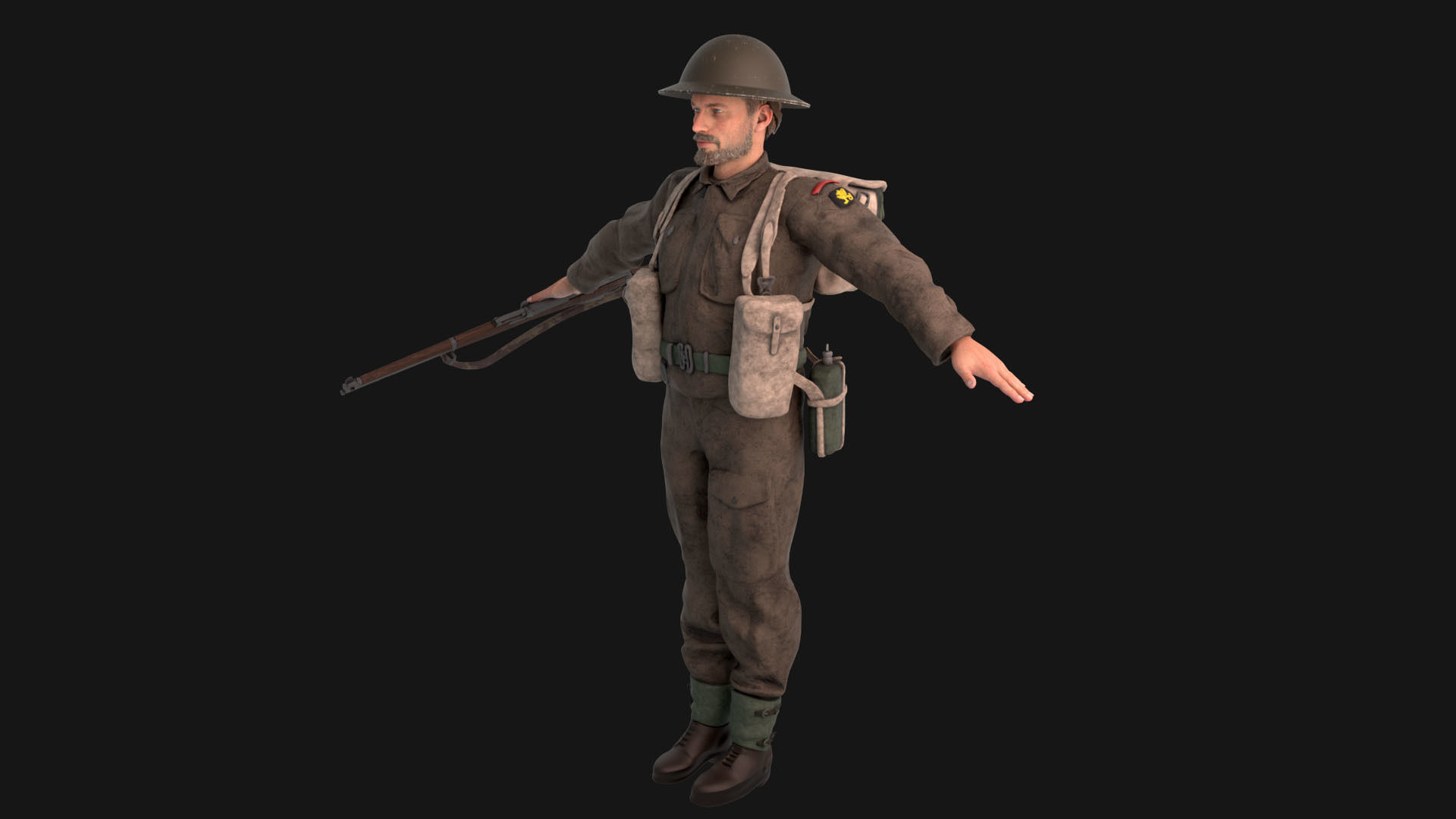 WW2 Soldier Rigged Low-poly 3D model_2