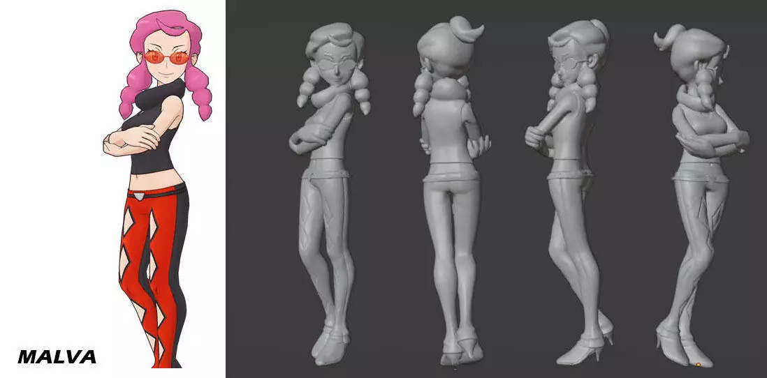 Pokemon Anime Elite Four Malva 3D print model  3D model_0