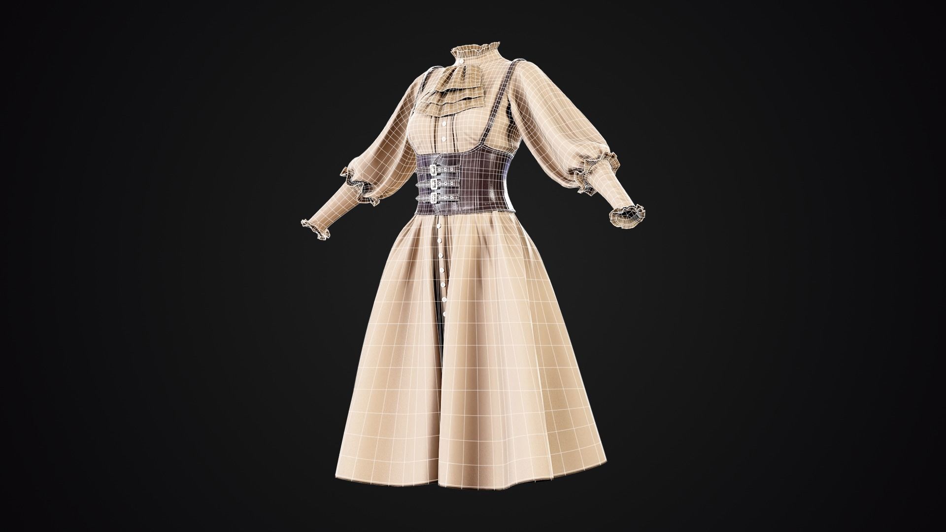 Low Poly Vintage Women outfit 02 Low-poly 3D model_3