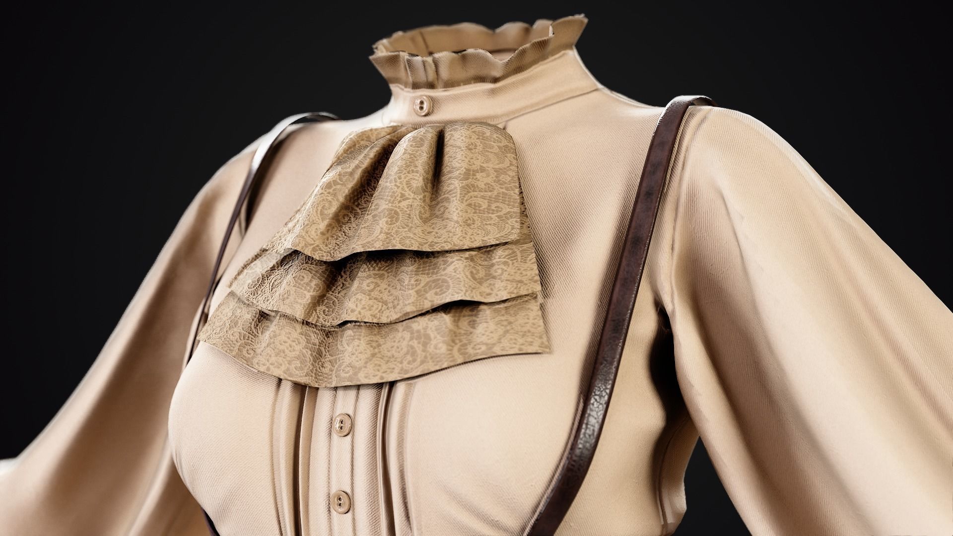 Low Poly Vintage Women outfit 02 Low-poly 3D model_5