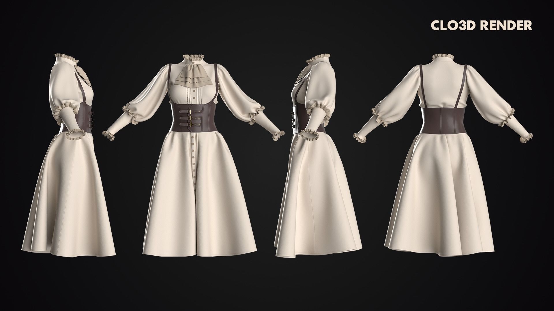 Low Poly Vintage Women outfit 02 Low-poly 3D model_10