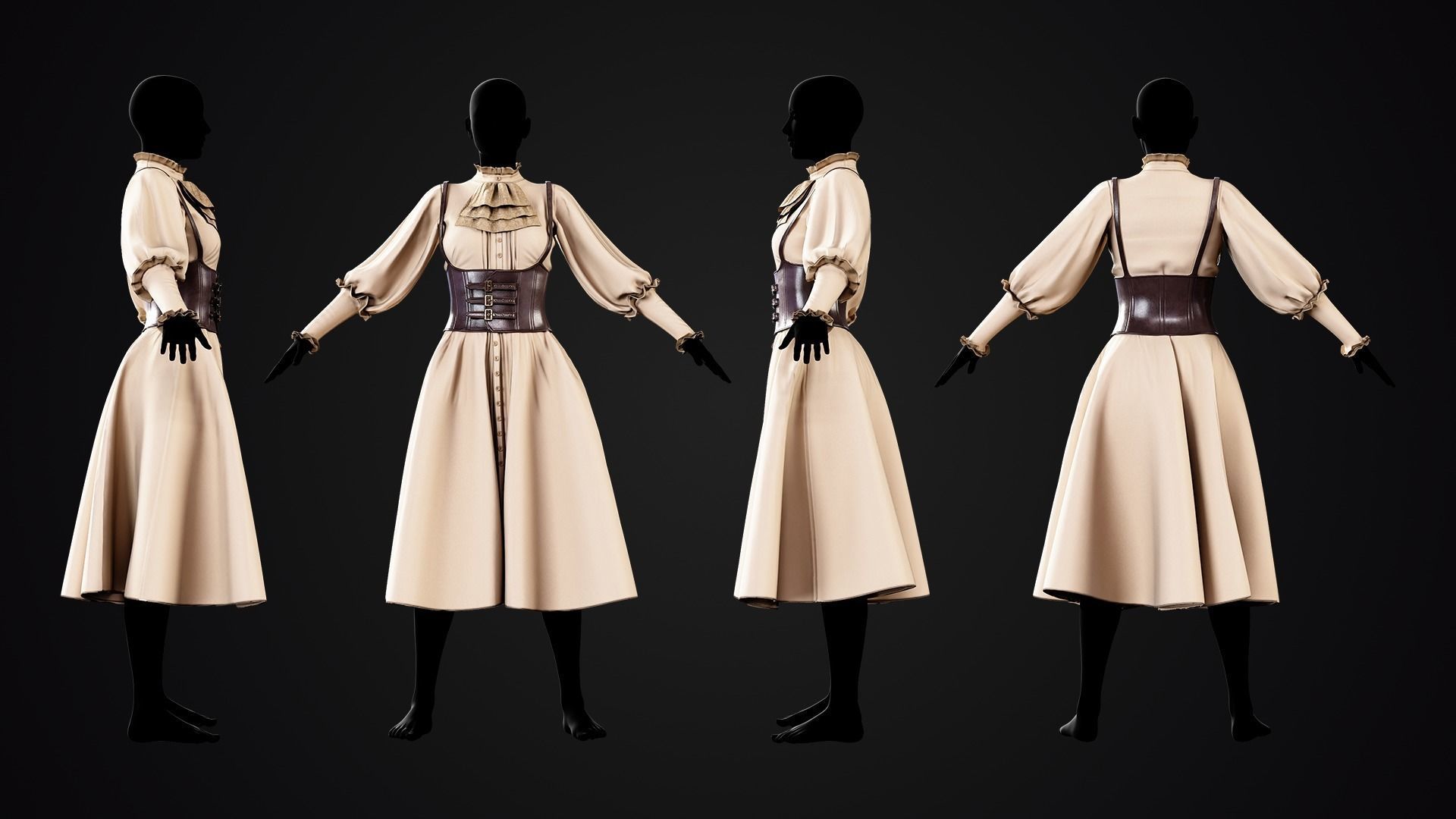 Low Poly Vintage Women outfit 02 Low-poly 3D model_4