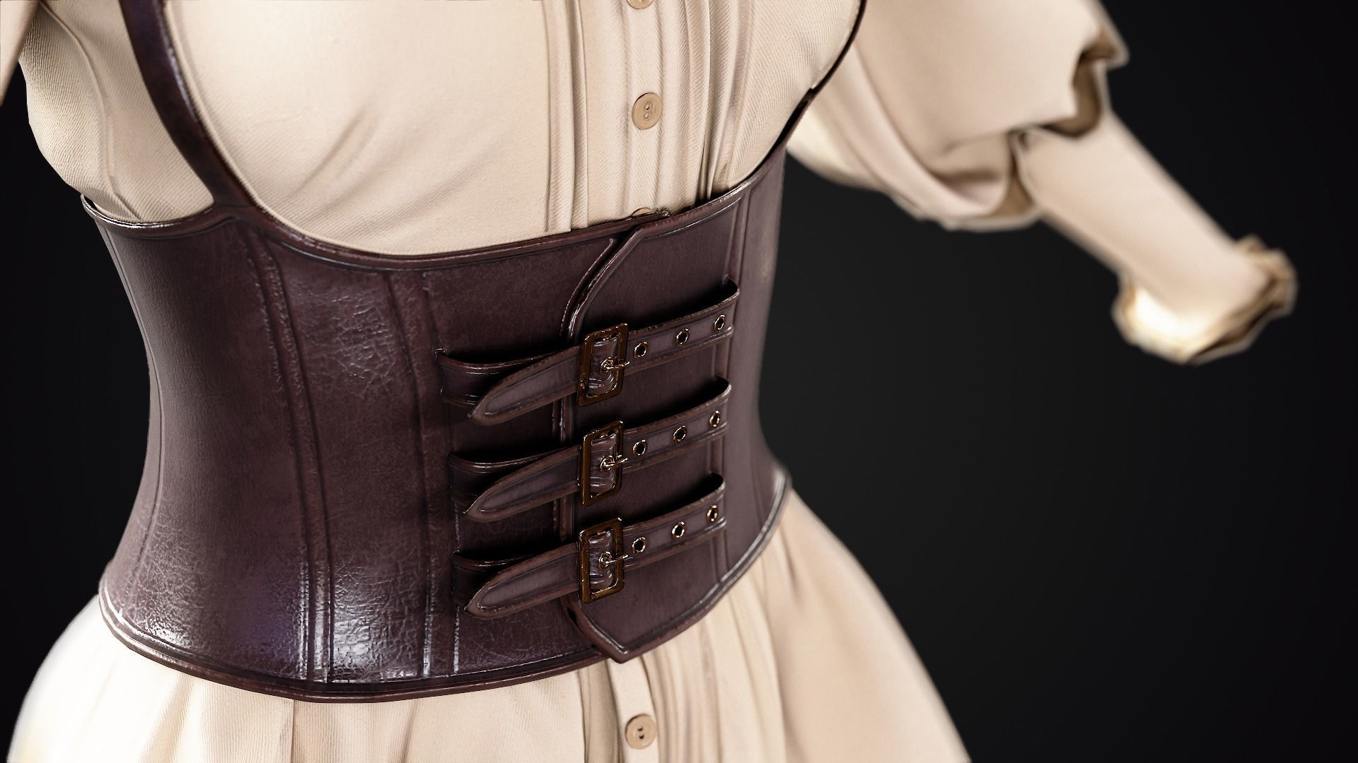 Low Poly Vintage Women outfit 02 Low-poly 3D model_7