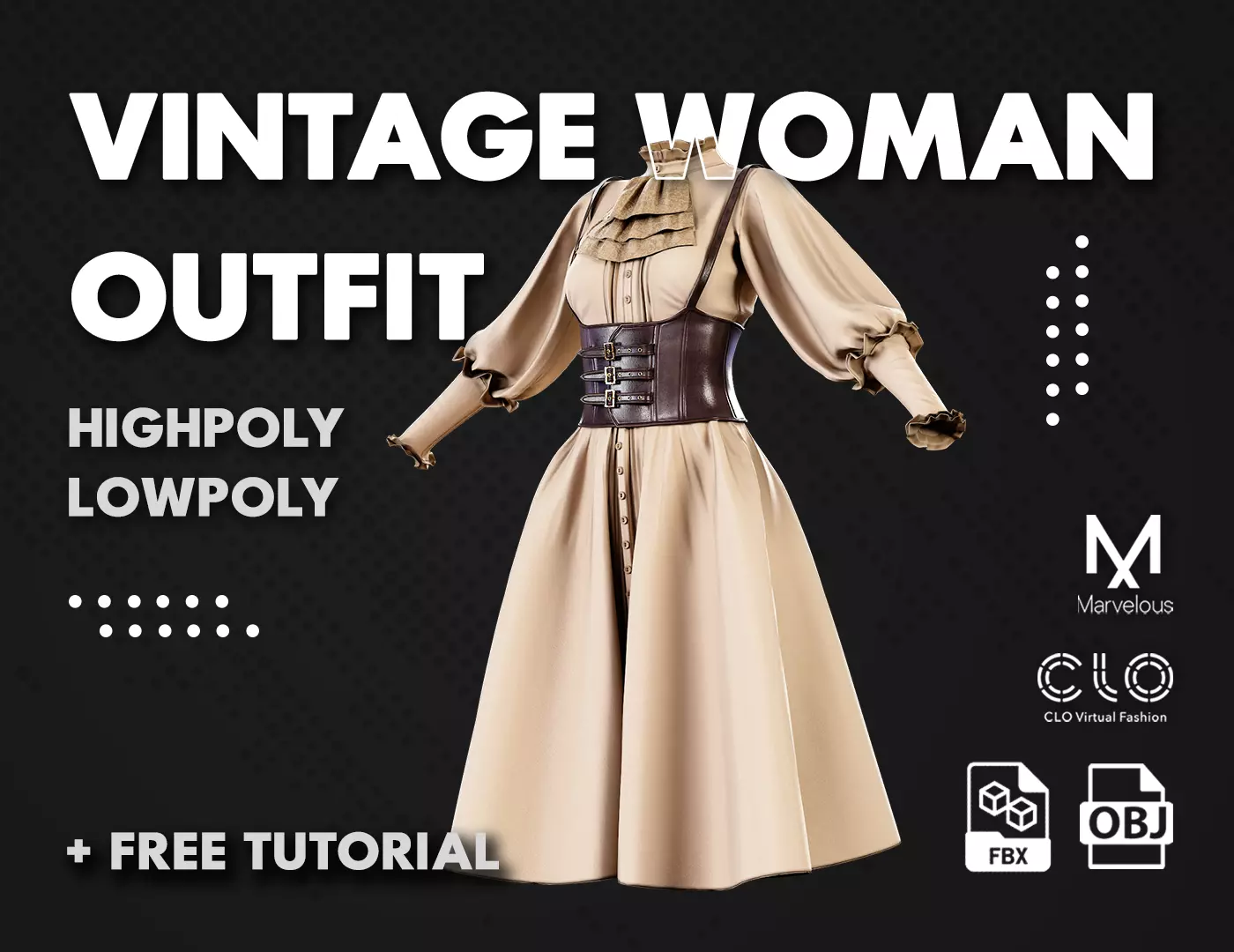 Low Poly Vintage Women outfit 02 Low-poly 3D model_0